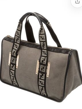 Fendi Gray and Black Logo Webbing Duffel